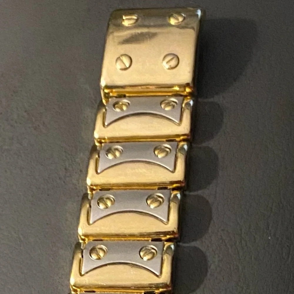 Vintage 80s Gold & Silver Two Tone Screw Head Link Bracelet With Faux Screw Head